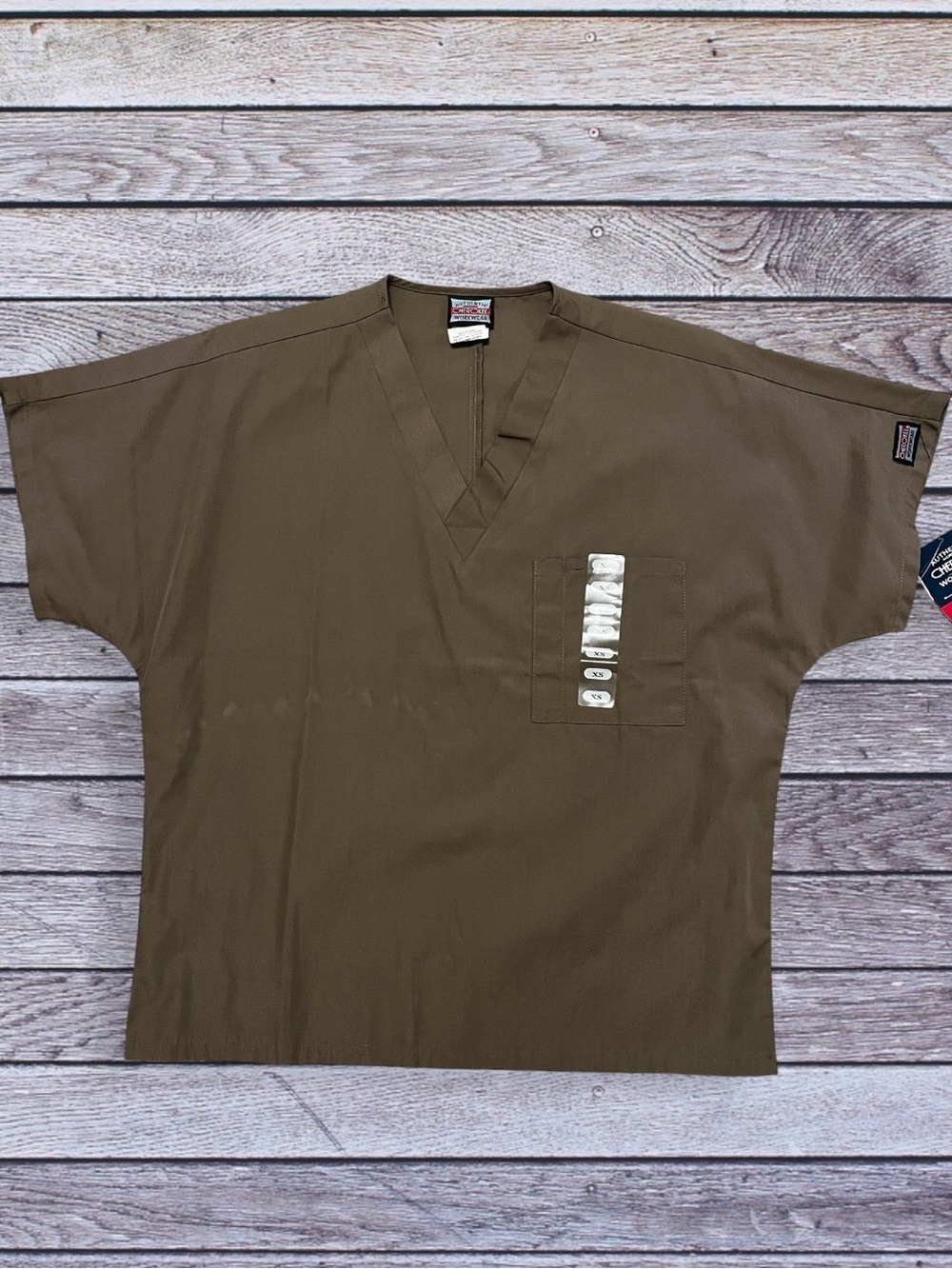 NWT Cherokee Olive Brown V-Neck Scrub Top xs